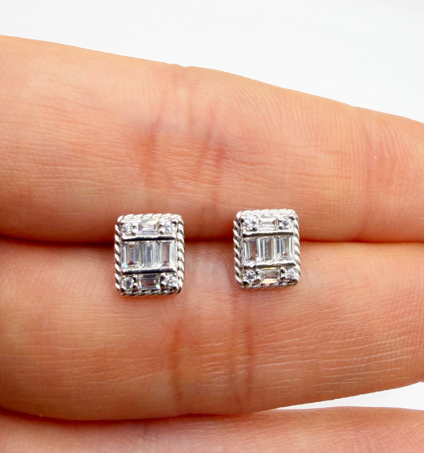 Aretes Circones Baguettes Plata Esterlina 925 Rodinada