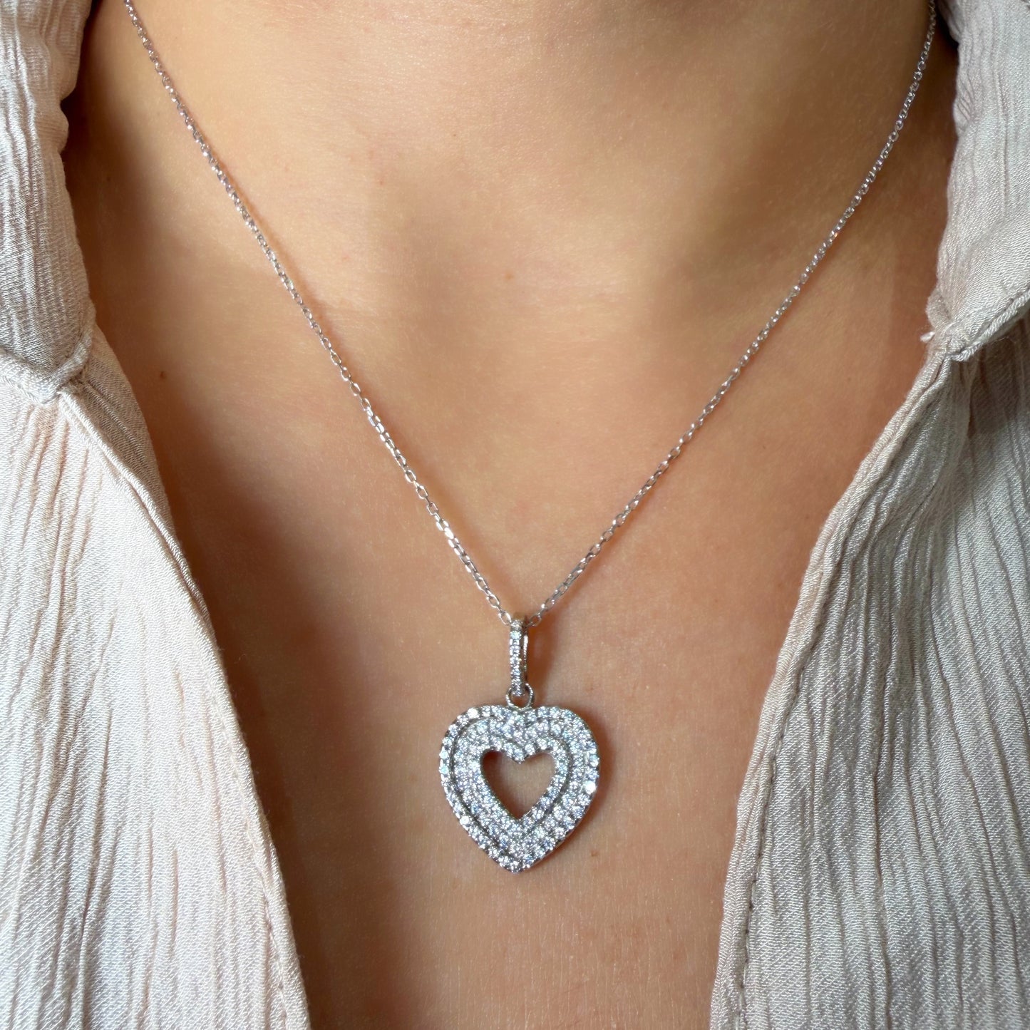 Cadena Corazón Plata Esterlina 925 Rodinada