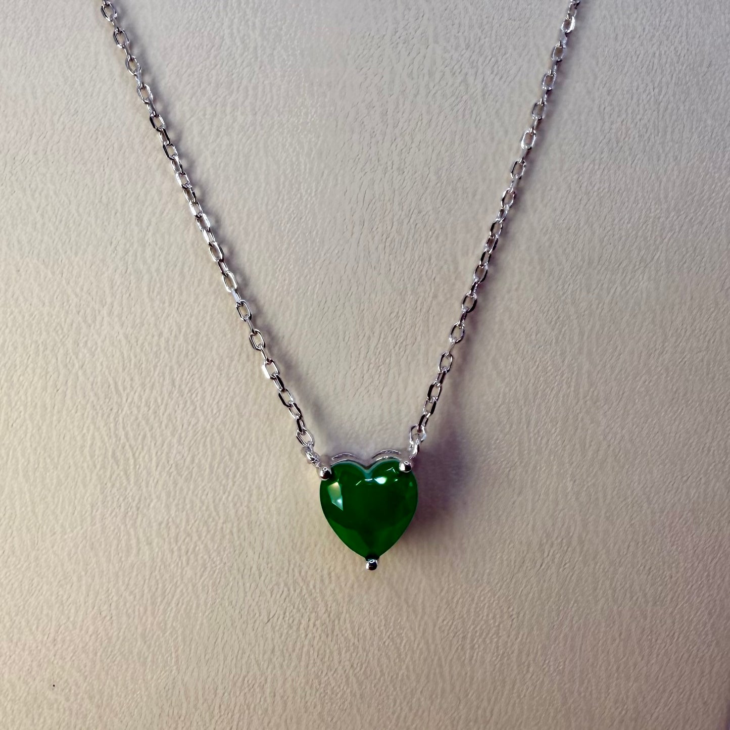 Cadena Esmeralda de Laboratorio Corazón Pequeño Plata Esterlina 925 Rodinada