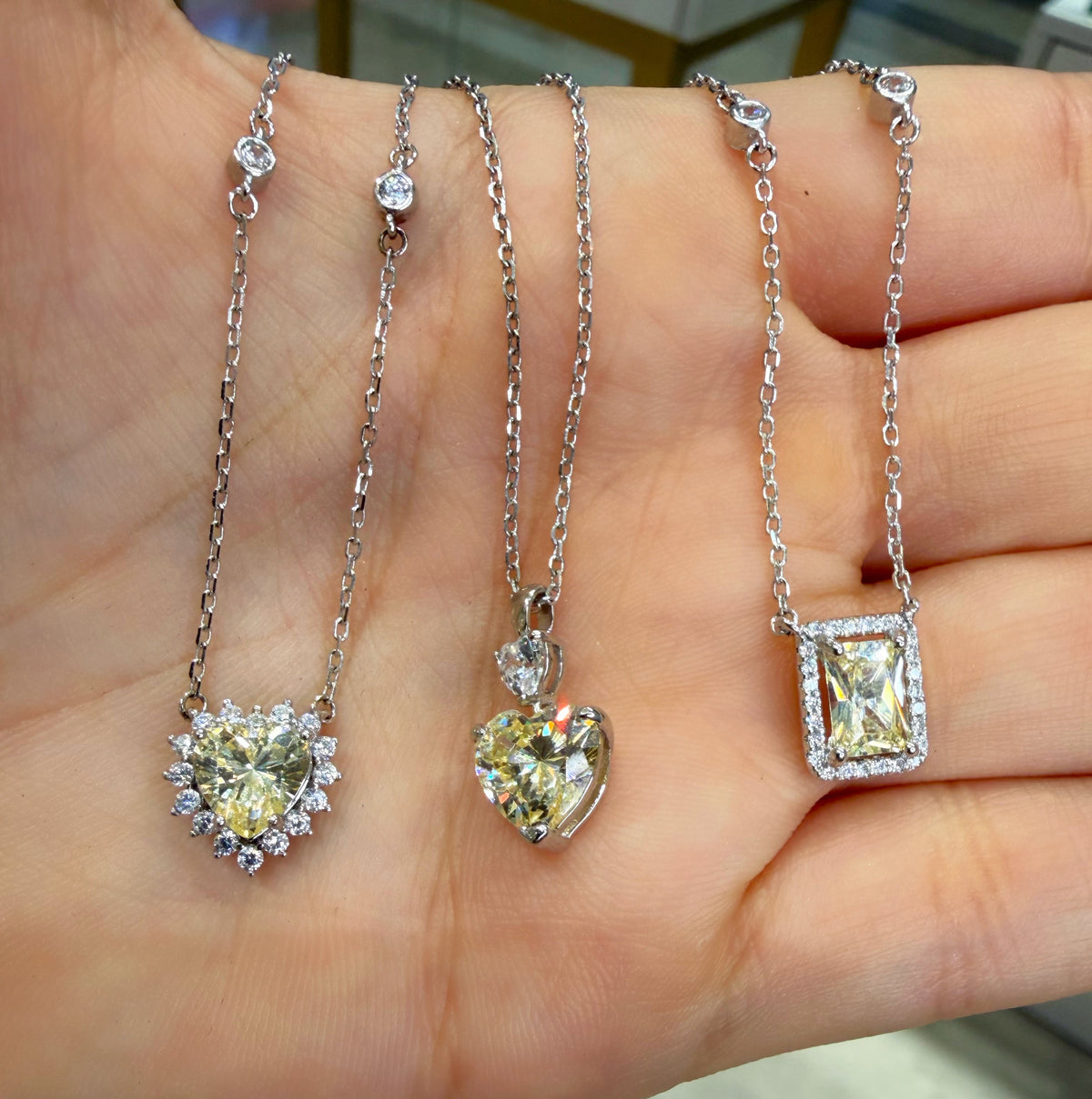Cadena Corazón Circón Diamante Amarillo Plata 925 Rodinada