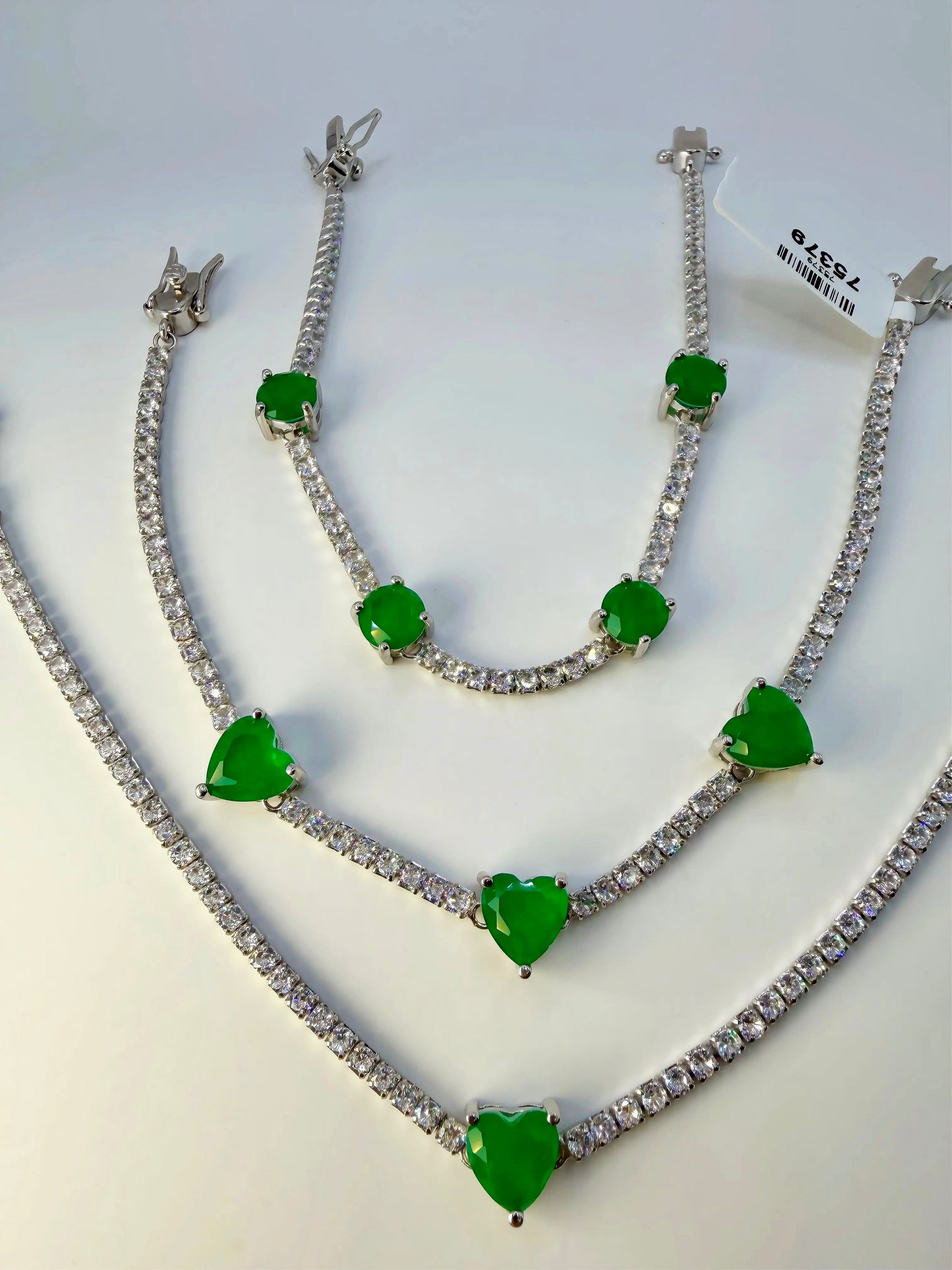 Pulsera Tennis Corazón en Esmeralda de Laboratorio – Plata 925 Rodinada