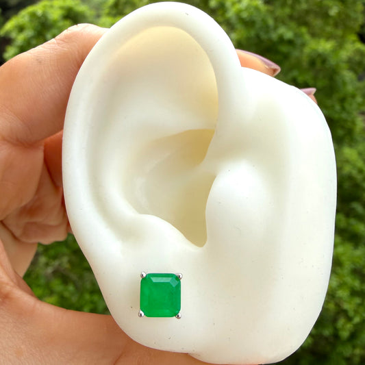 Arete Esmeralda de laboratorio cuadrada Plata 925 Rodinada