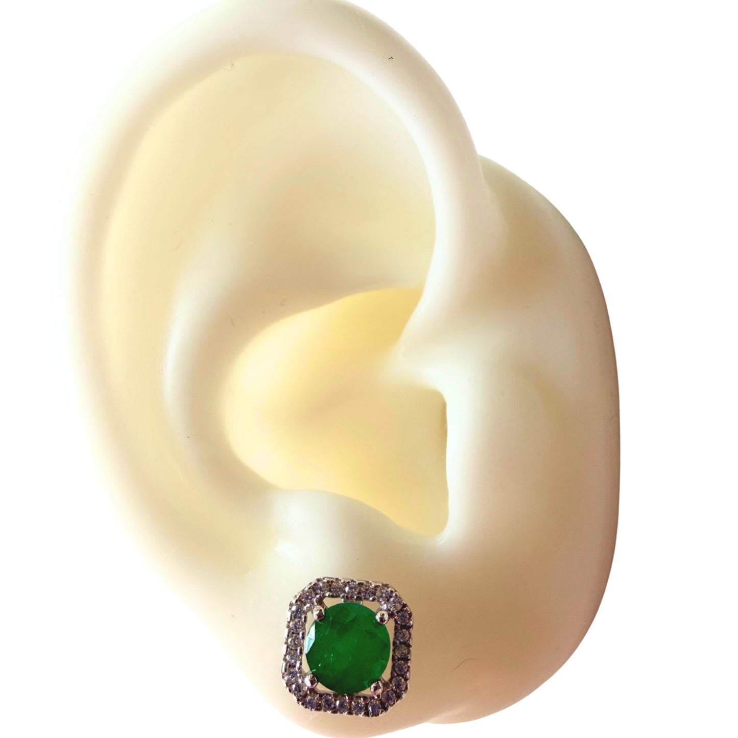 Aretes esmeralda de laboratorio bisel circones plata 925 Rodinada