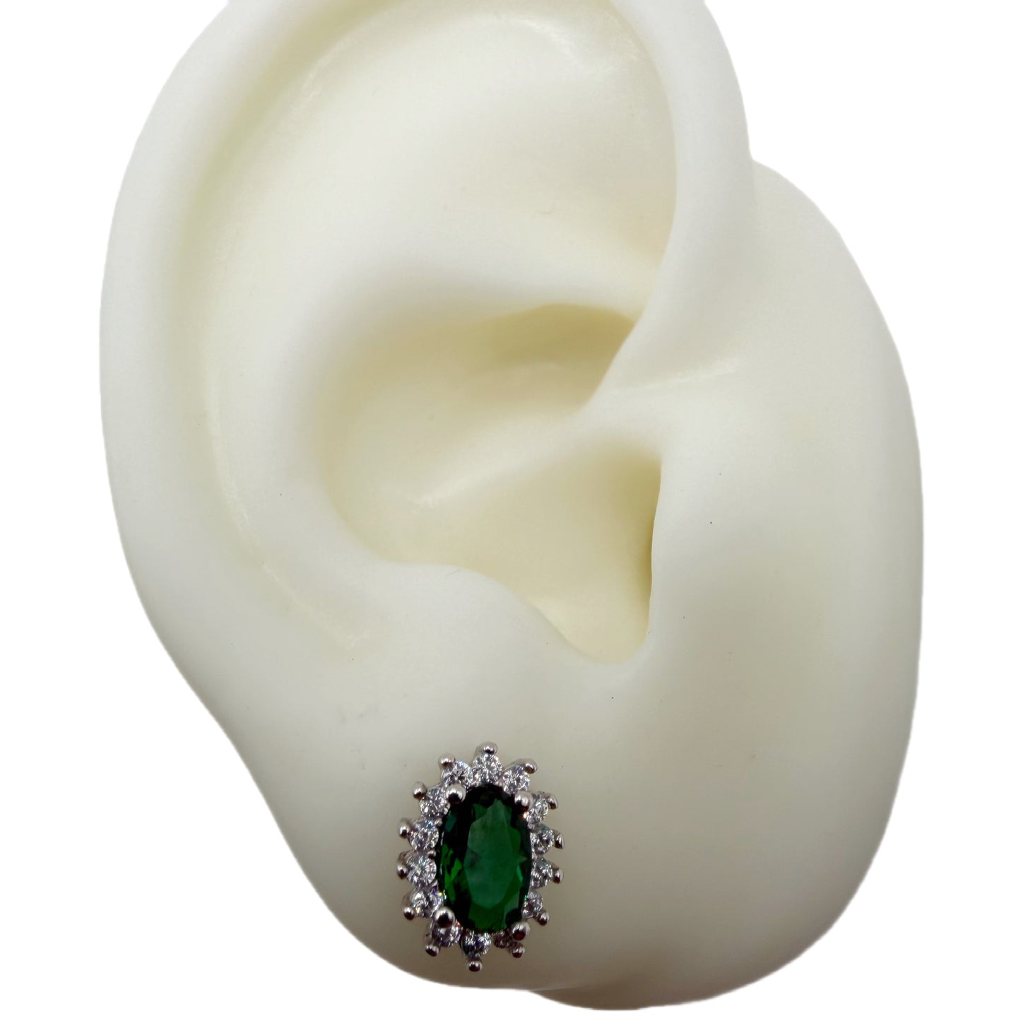Aretes LadyDi Plata esterlina 925 Rodinada Circon Esmeralda
