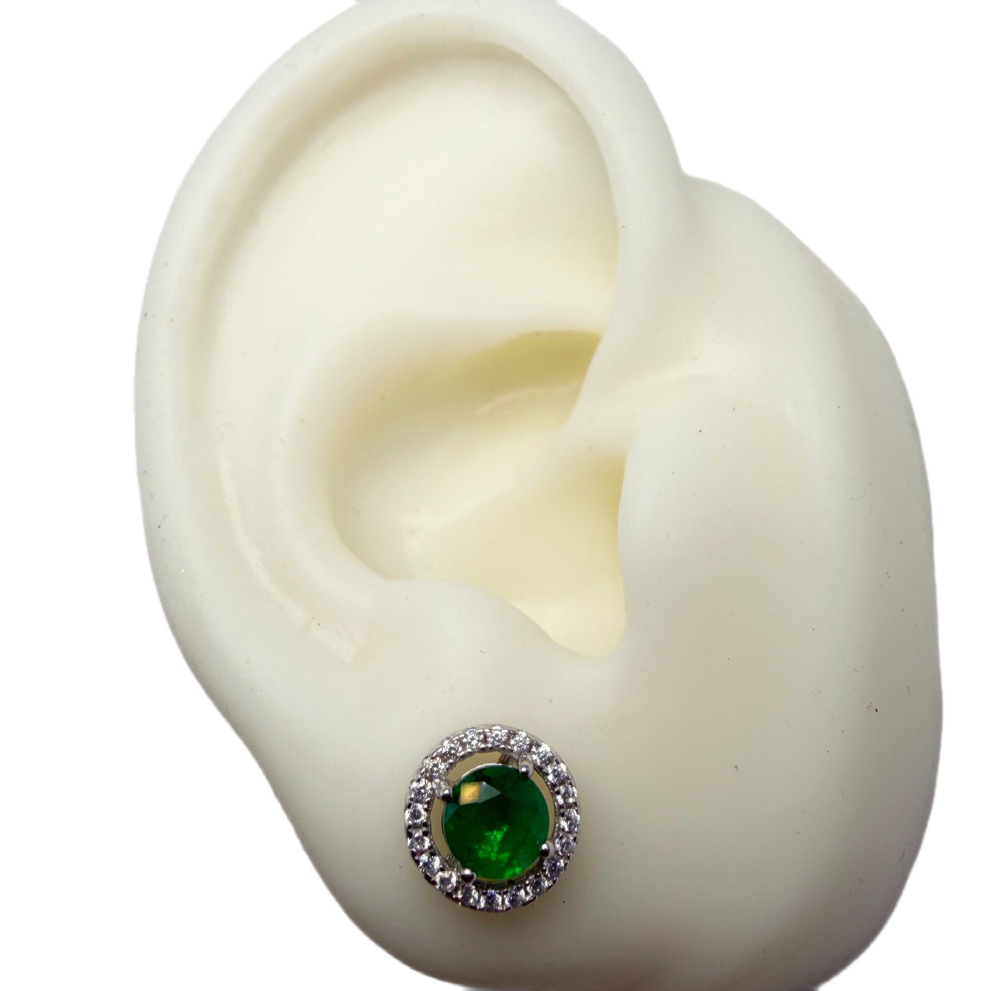 Aretes Esmeraldas de Laboratorio Redonda Plata 925 Rodinada Bisel Circones