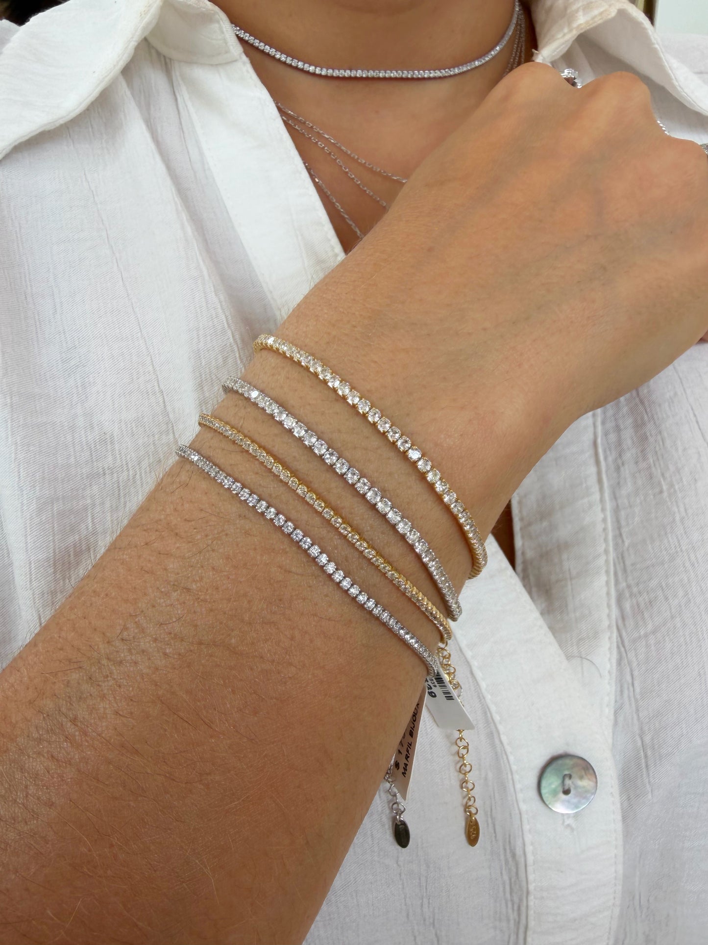 Pulsera Tennis Delgada Plata 925 Enchape Oro 18kts