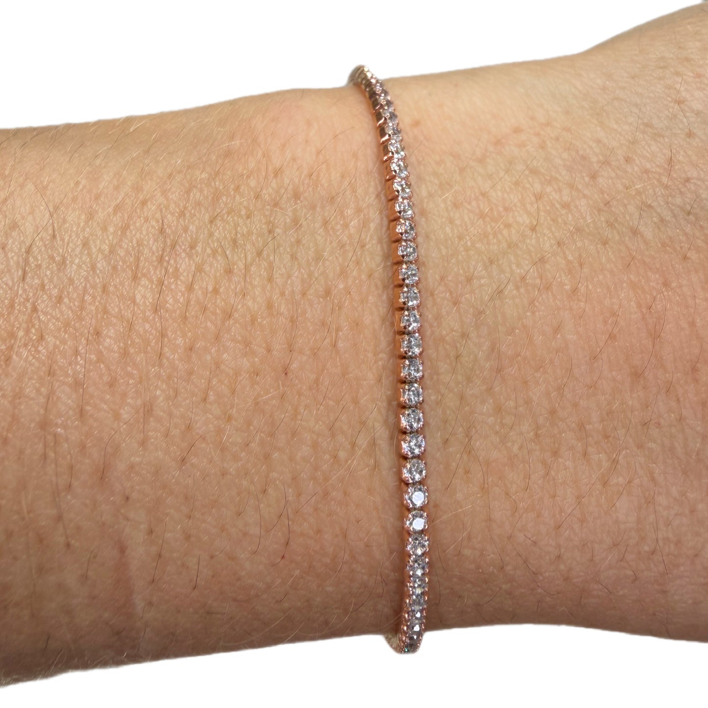 Pulsera Tennis Delgada Plata 925 Enchape Oro Rosa 18K
