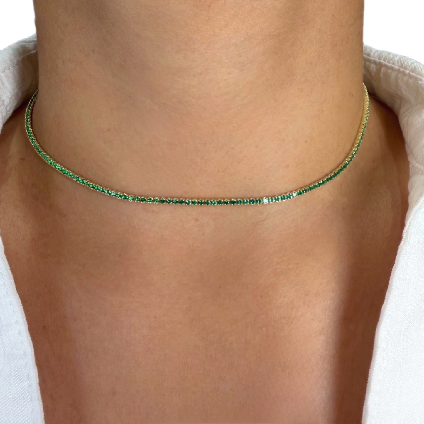 Choker Tennis Delgado Circón Esmeralda Plata 925 Enchape Oro 18 Kts