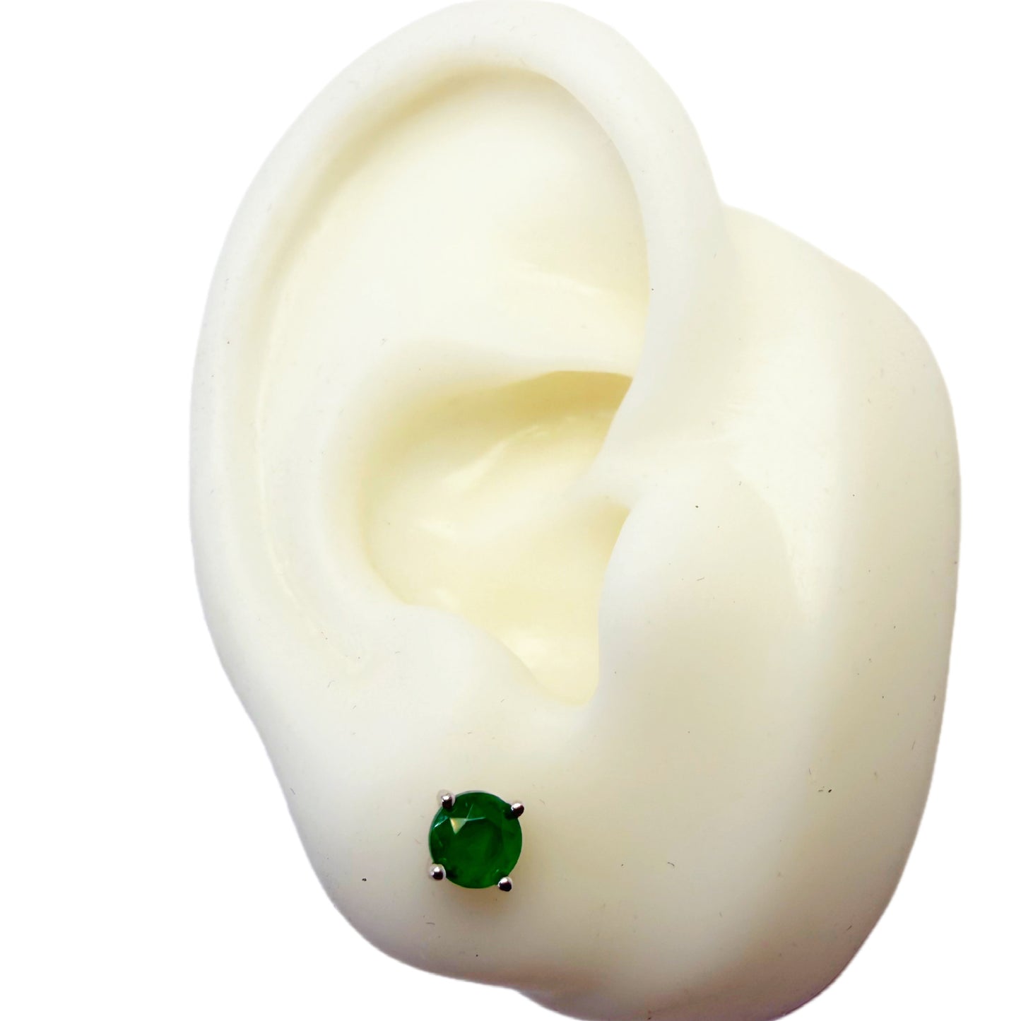 Arete Redondo Esmeralda de Laboratorio Pequeño Plata 925 Rodinada