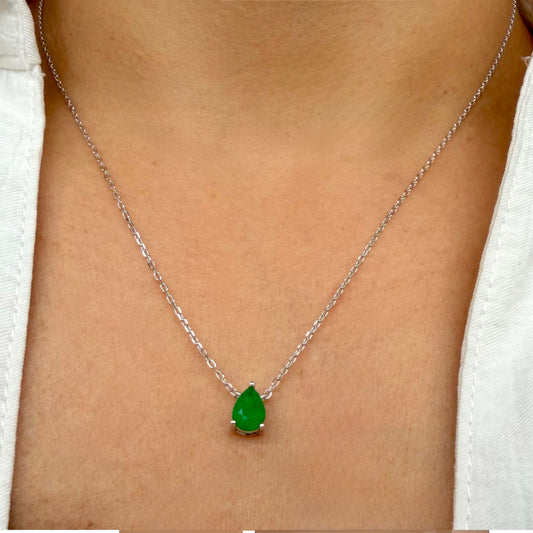 Cadena Esmeralda de Laboratorio Gota Pequeña Plata Esterlina 925 Rodinada