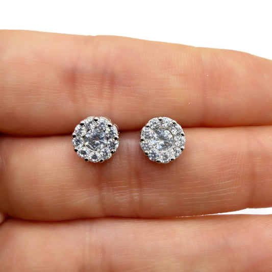 Aretes redondos en plata esterlina 925 rodinada con circón premium
