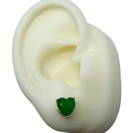 Aretes Esmeralda de Laboratorio Corazón Plata 925 Rodinada
