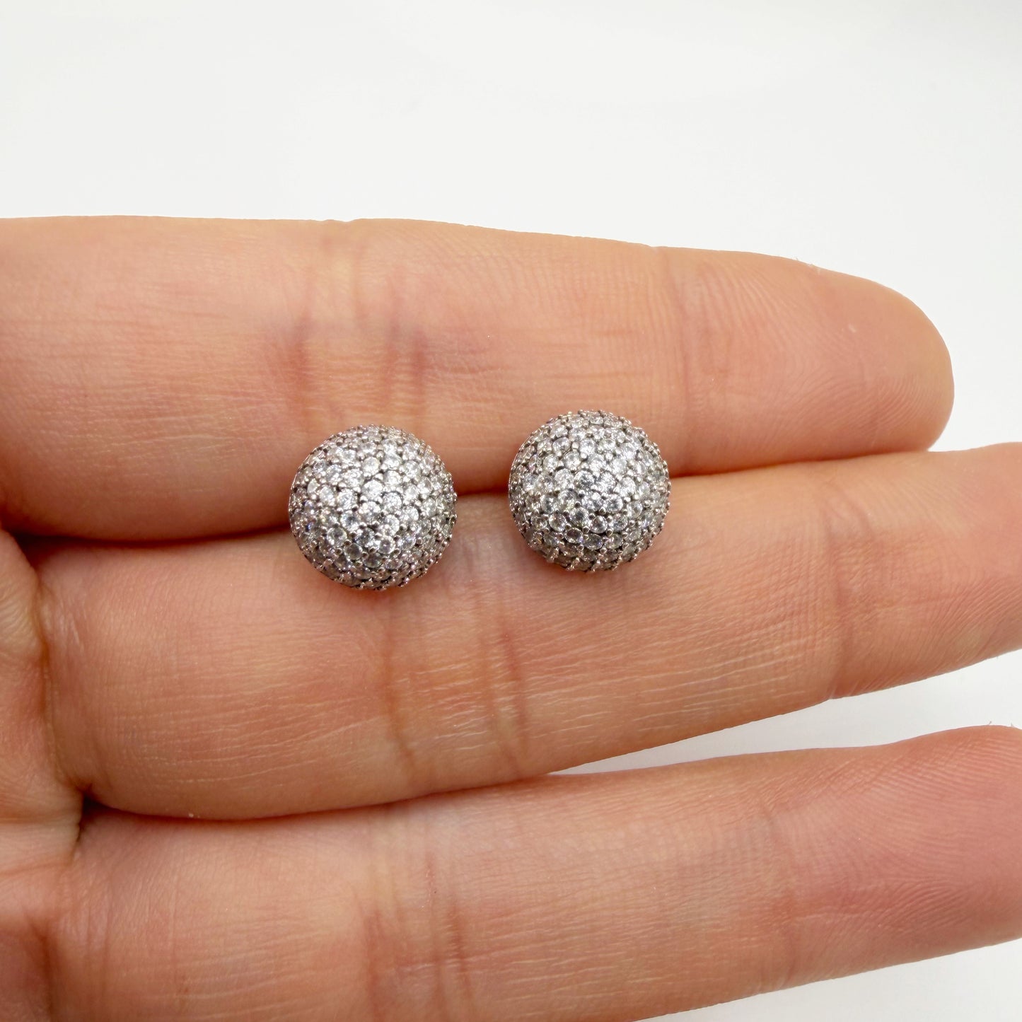 Aretes Media Esfera Circones Engaste Pave Plata Esterlina 925 Rodinada