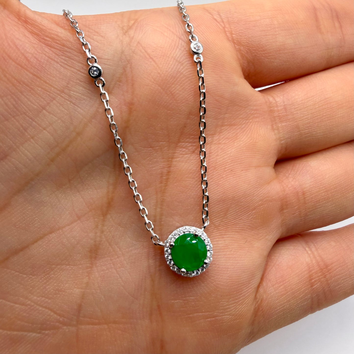 Cadena Esmeralda de Laboratorio Redonda Pequeña Plata Esterlina 925