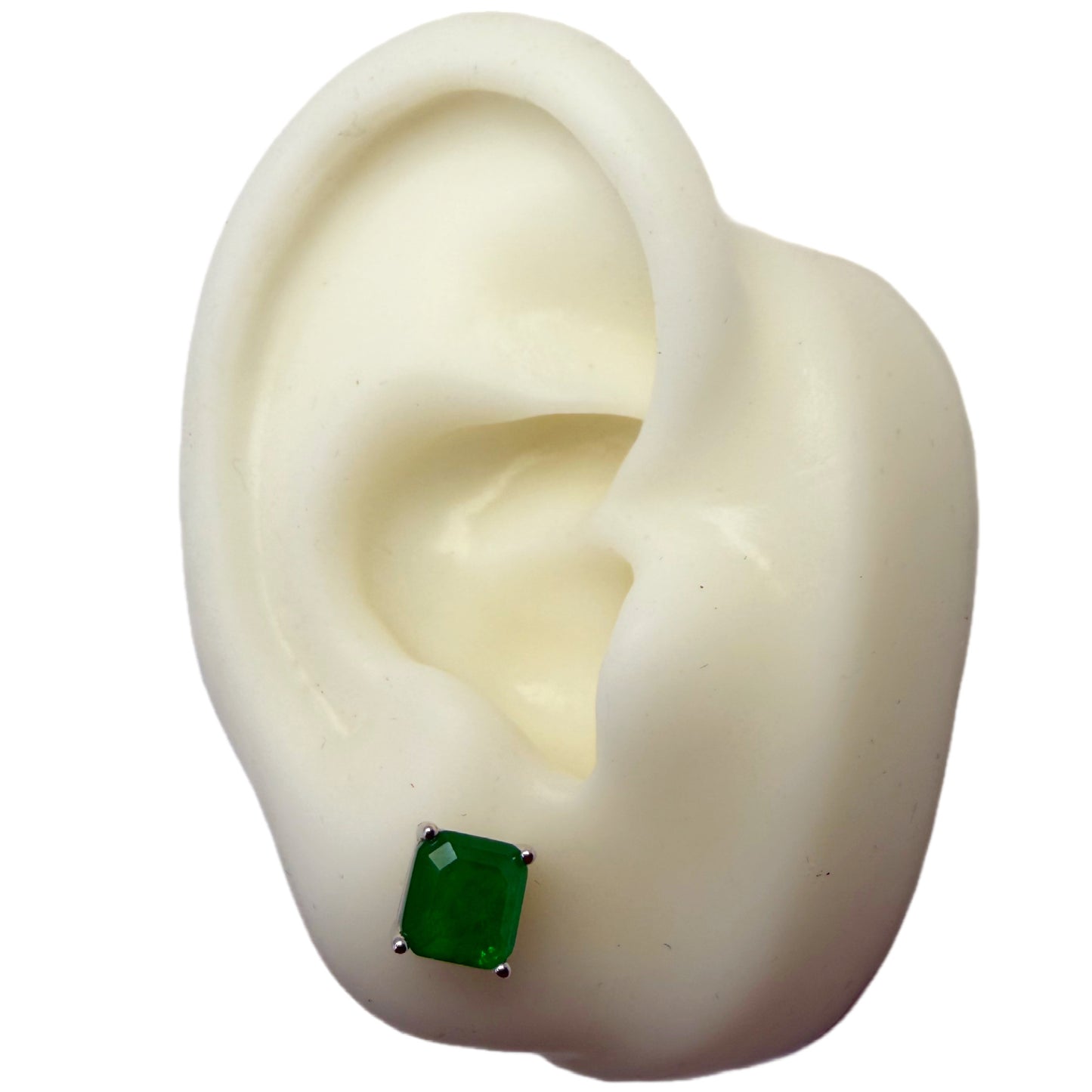 Arete Esmeralda de laboratorio cuadrada Plata 925 Rodinada