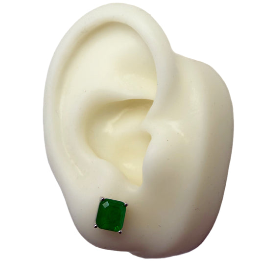 Arete Esmeralda de laboratorio cuadrada Plata 925 Rodinada