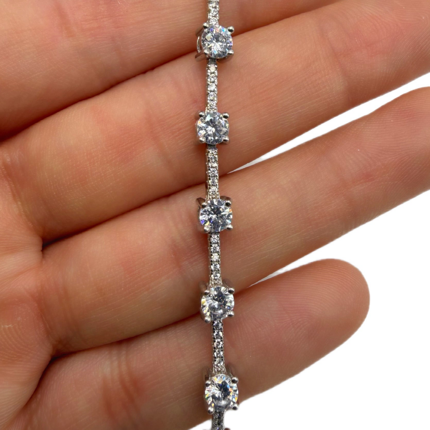 Pulsera Tennis Plata 925 Rodinada con Circones Redondos de Alto Brillo