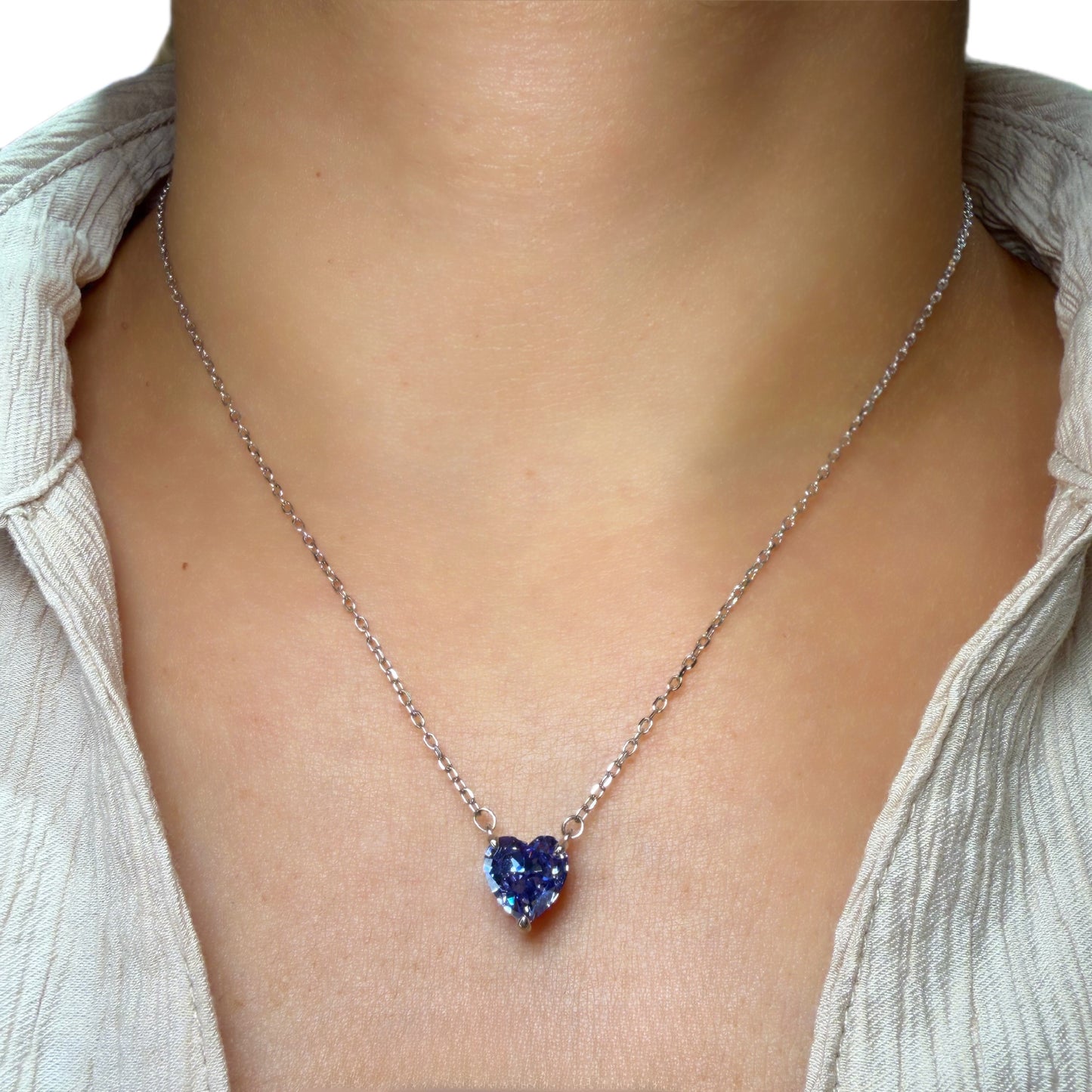 Cadena Corazón Tanzanita de laboratorio Plata Esterlina 925 Rodinada