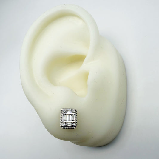Aretes Circones Baguettes Plata Esterlina 925 Rodinada