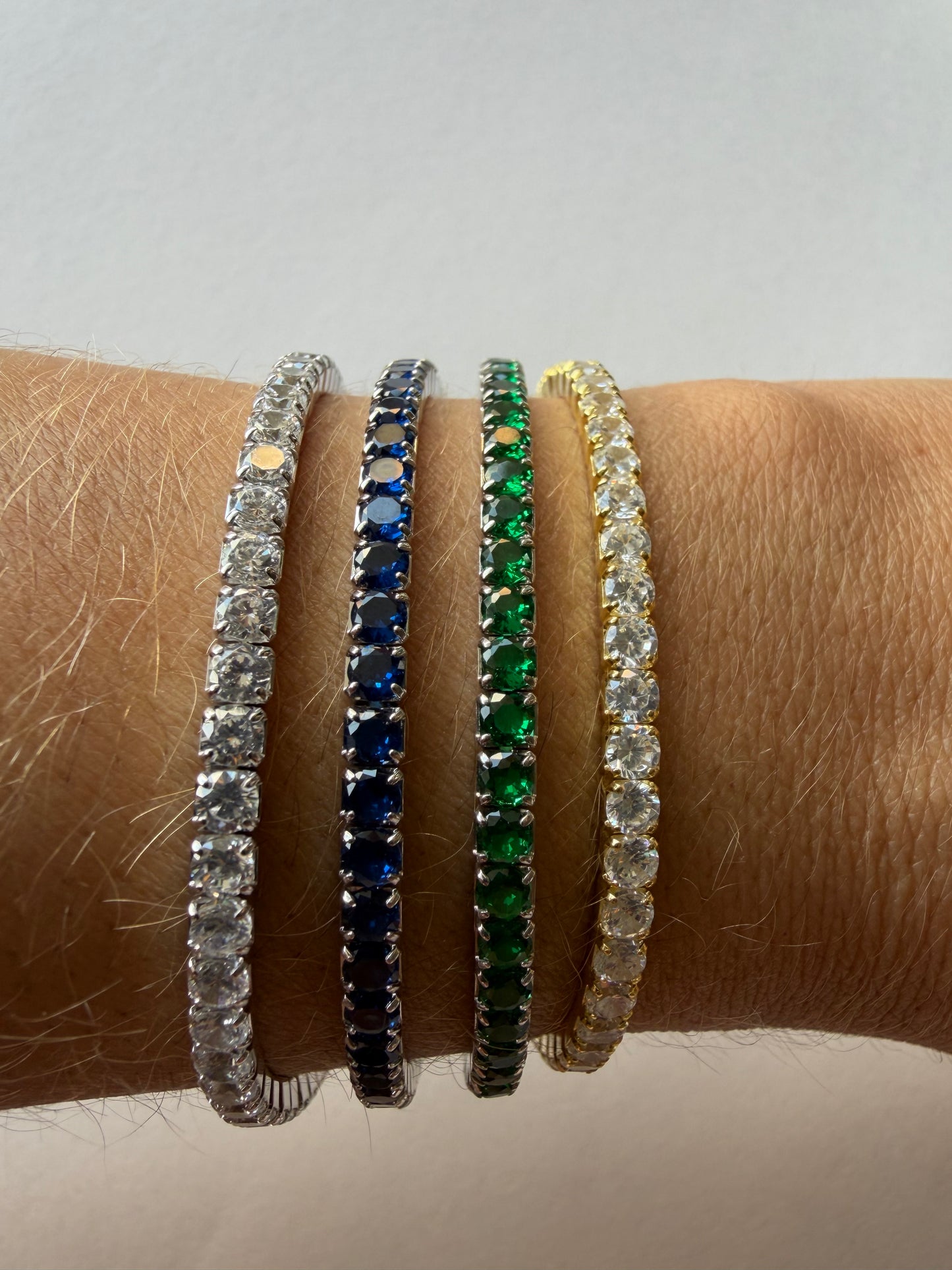 Pulsera Tennis plata 925 Rodinada con circon color esmeralda