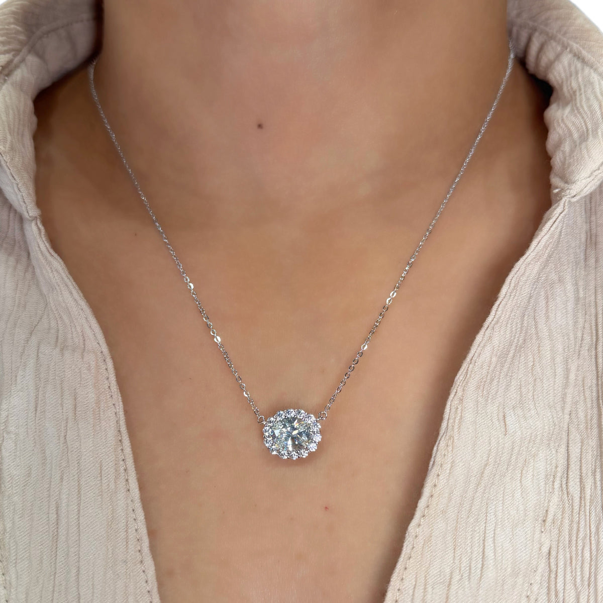Cadena Moissanita de Laboratorio Ovalada en Plata Italiana 925