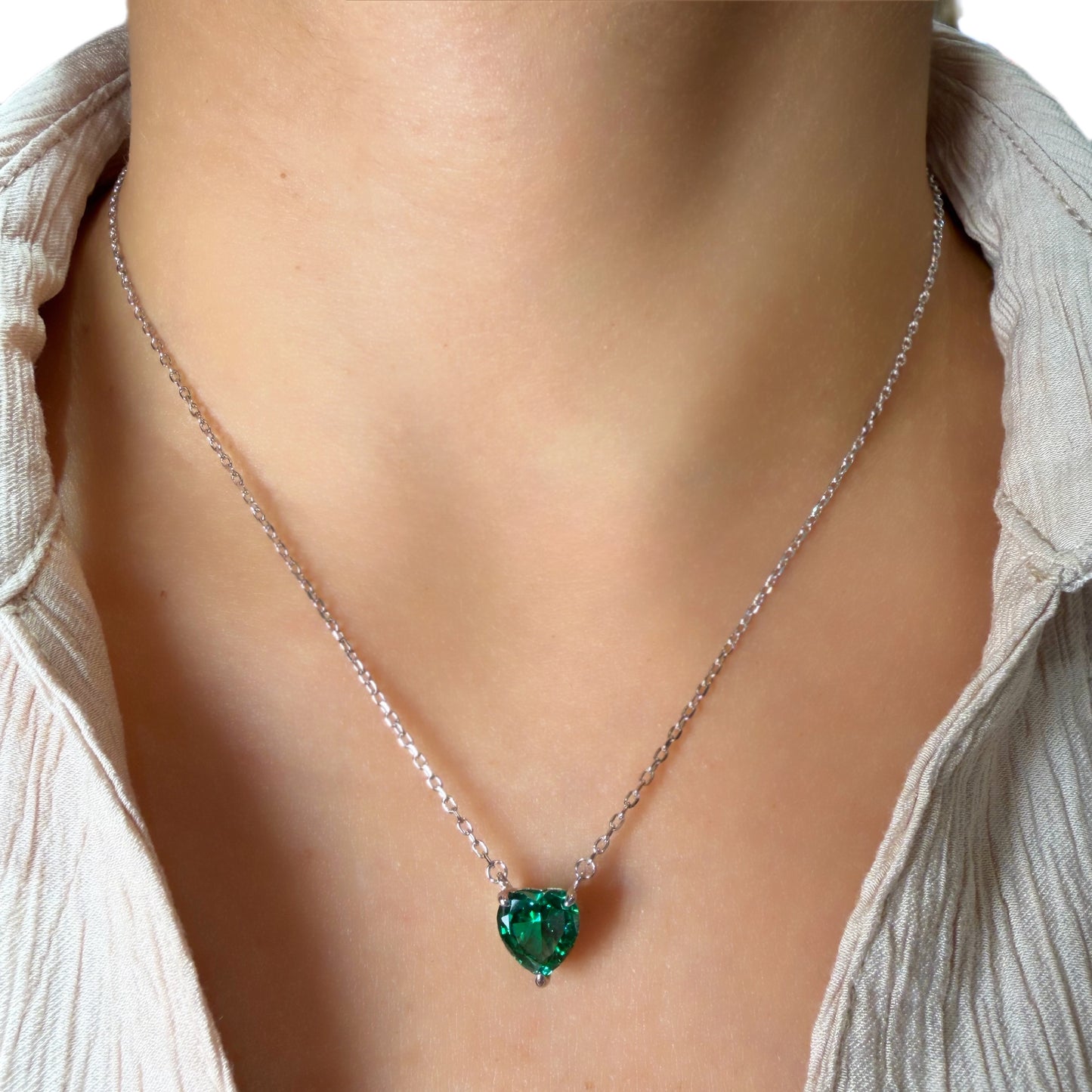 Cadena Corazón Circón Premium Esmeralda