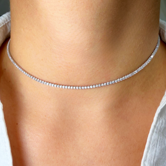 Choker Delgado Plata 925 Rodinada con Circones
