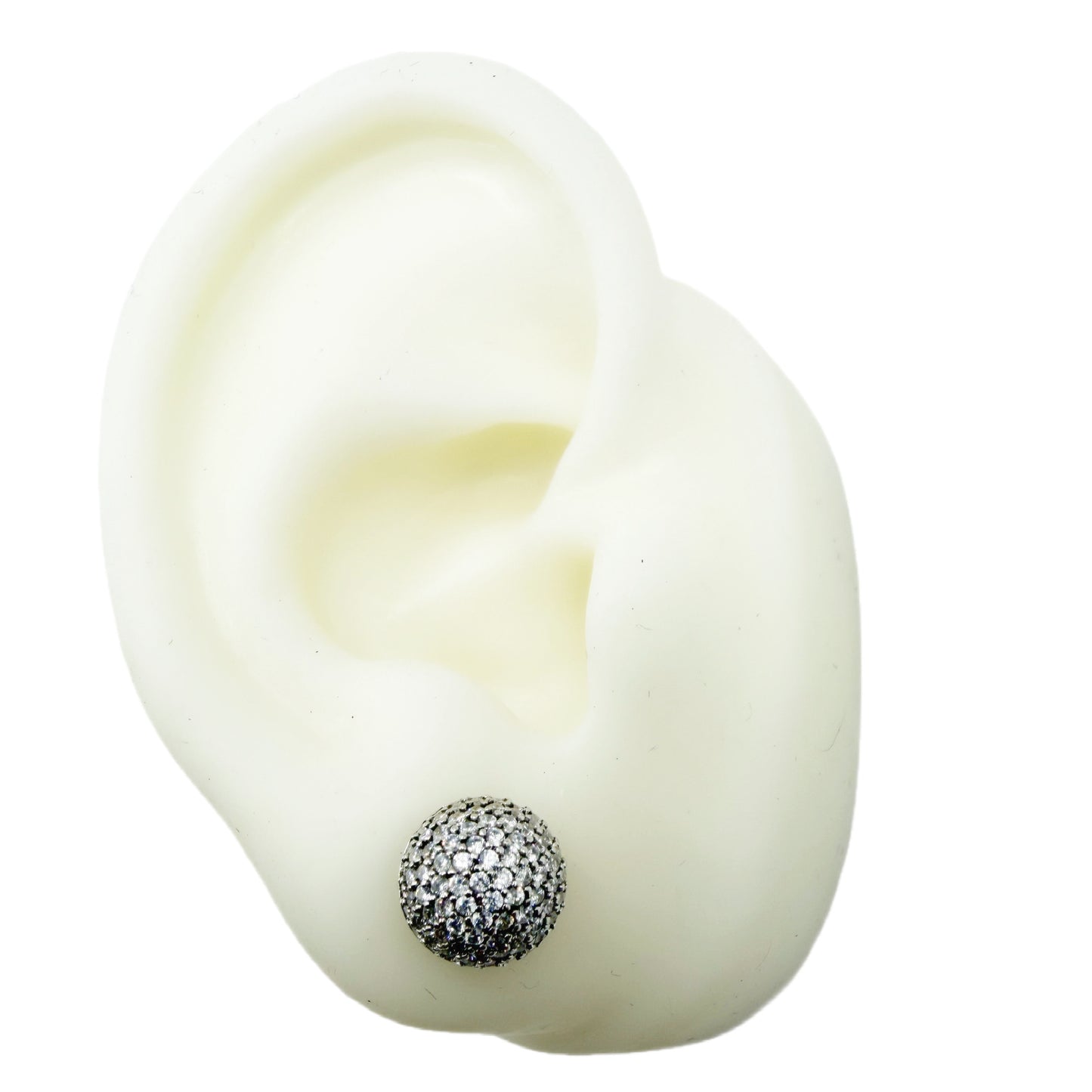 Aretes Media Esfera Circones Engaste Pave Plata Esterlina 925 Rodinada