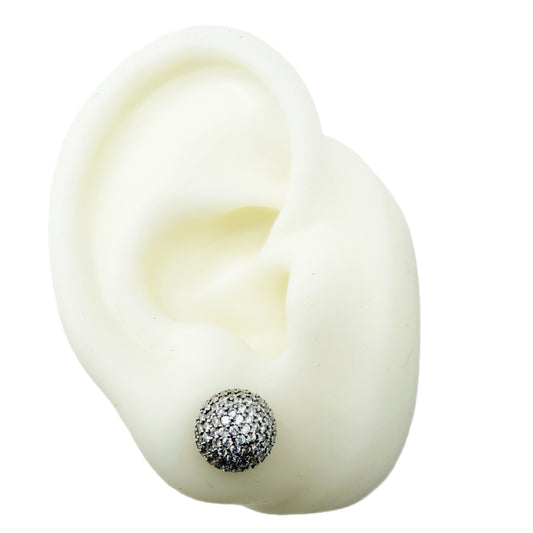Aretes Media Esfera Circones Engaste Pave Plata Esterlina 925 Rodinada