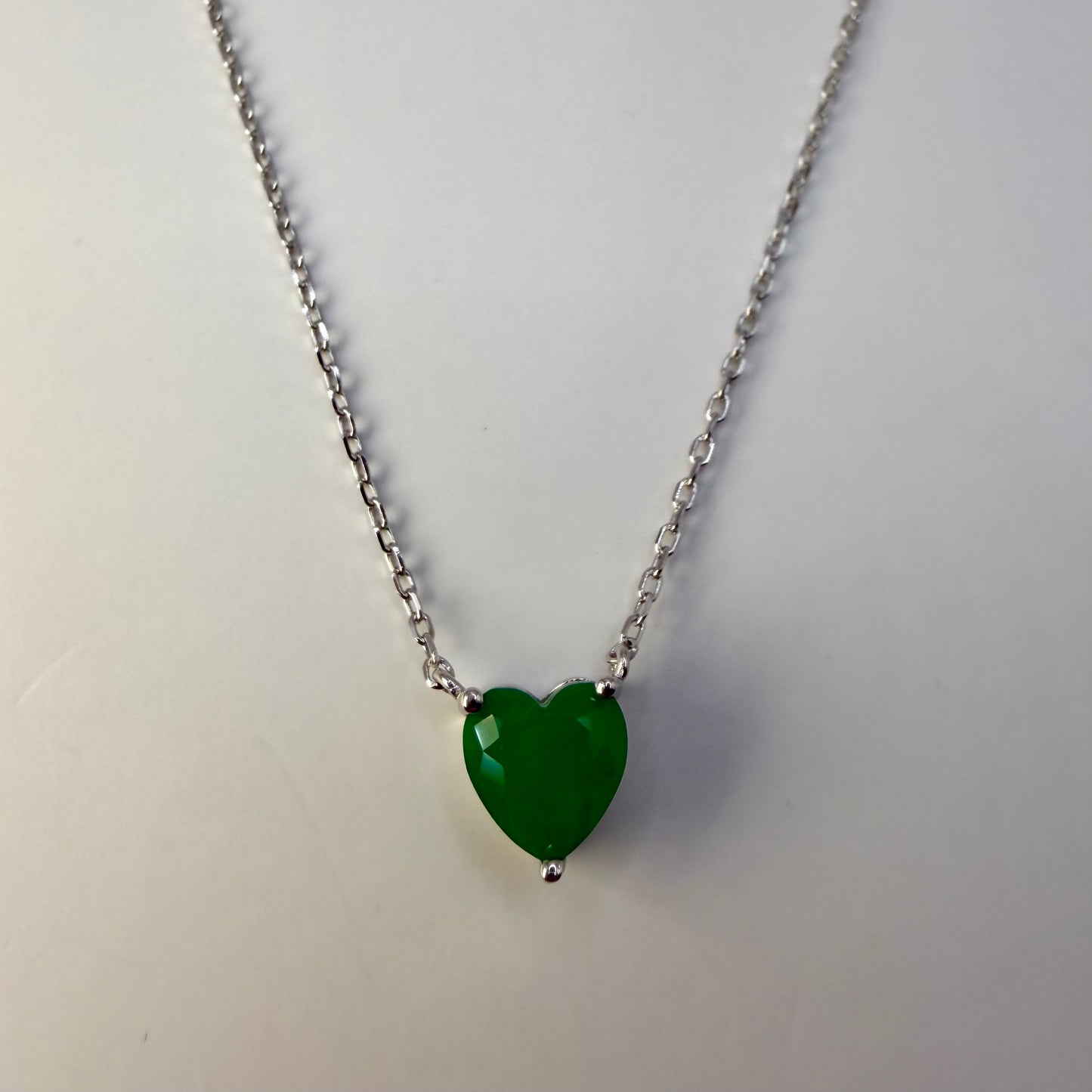 Cadena Esmeralda de Laboratorio Corazón Pequeño Plata Esterlina 925 Rodinada