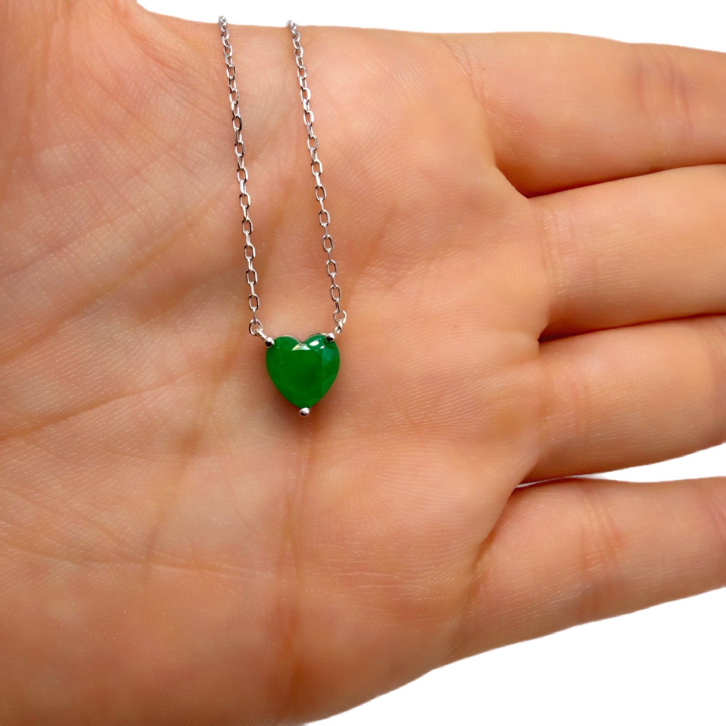 Cadena Esmeralda de Laboratorio Corazón Pequeño Plata Esterlina 925 Rodinada