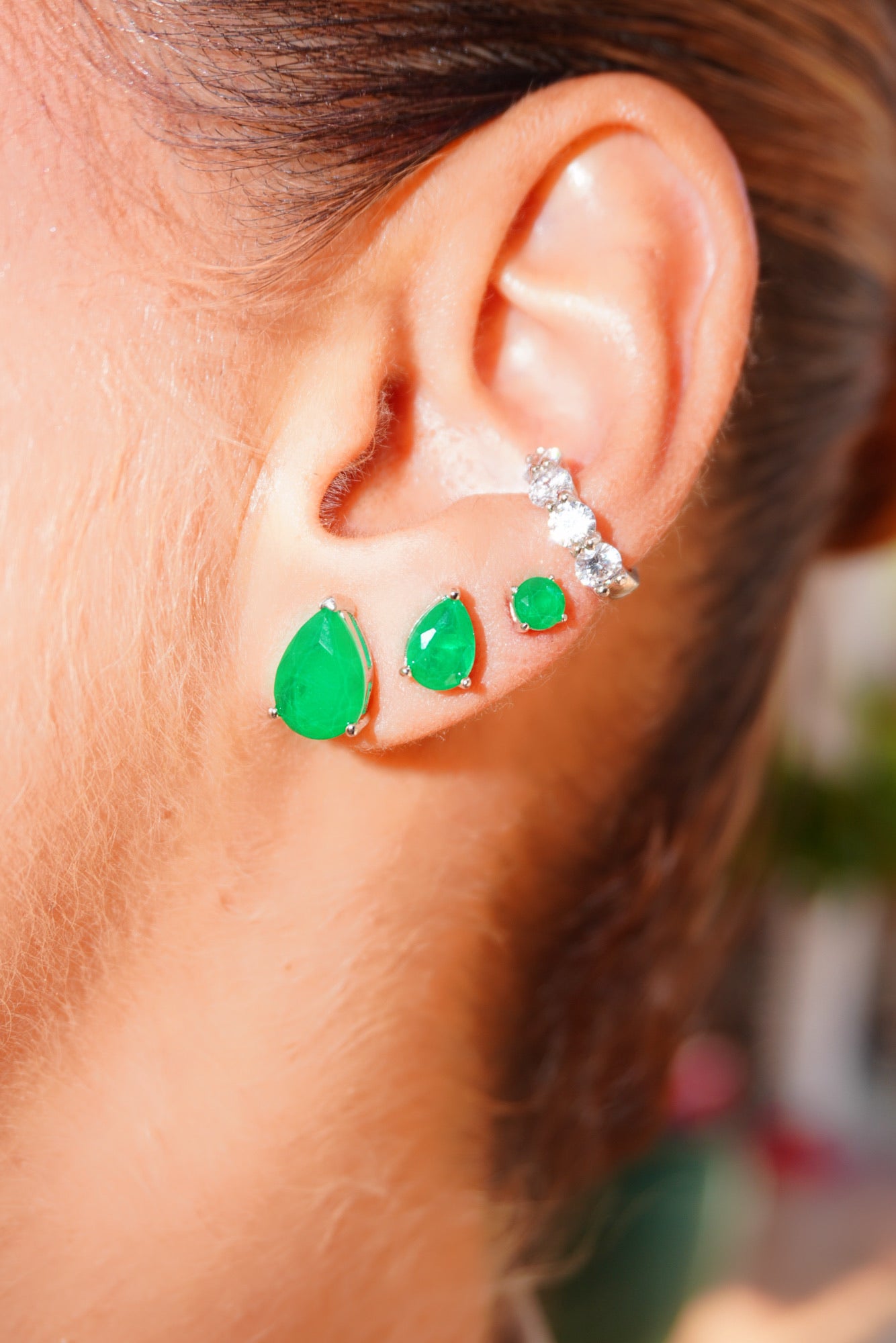 Aretes esmeralda de laboratorio gota Plata italiana 925