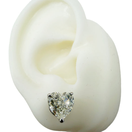 Aretes Tipo Topo Corazón en Plata Esterlina 925 Rodinada con Moissanita