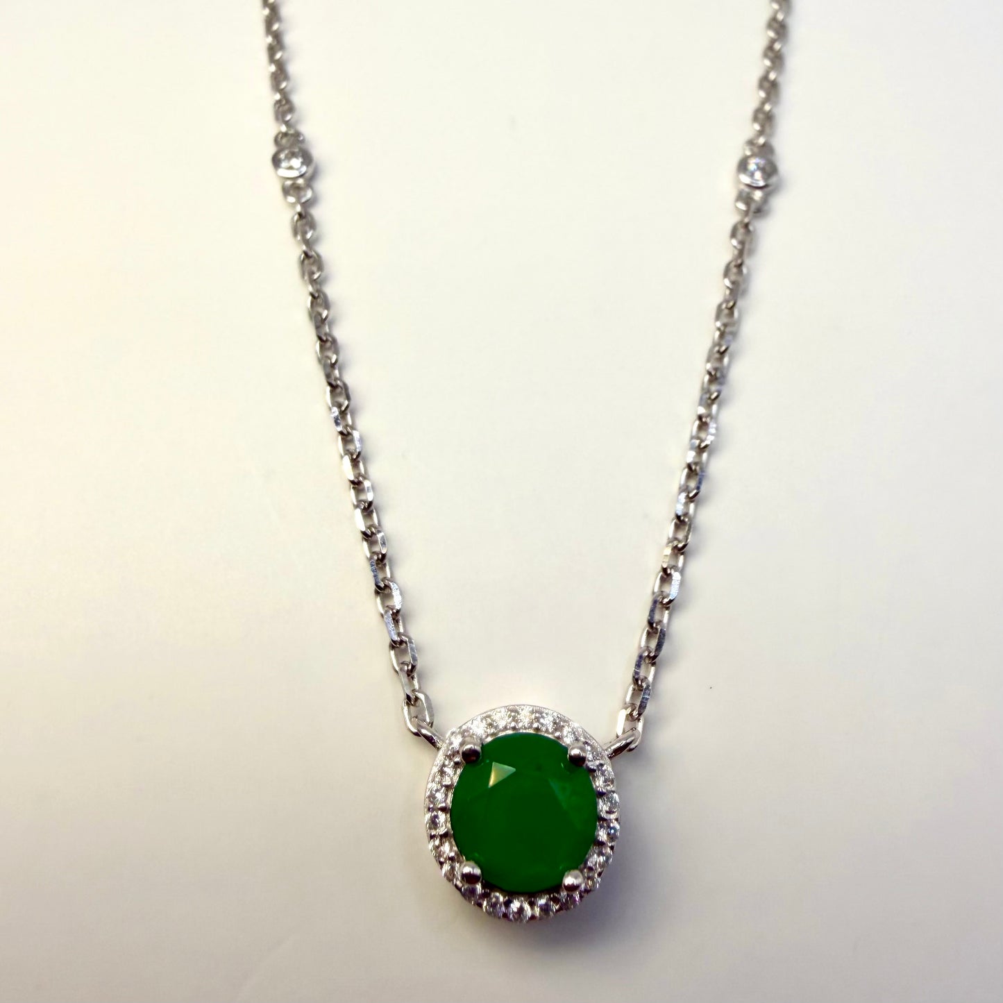 Cadena Esmeralda de Laboratorio Redonda Pequeña Plata Esterlina 925