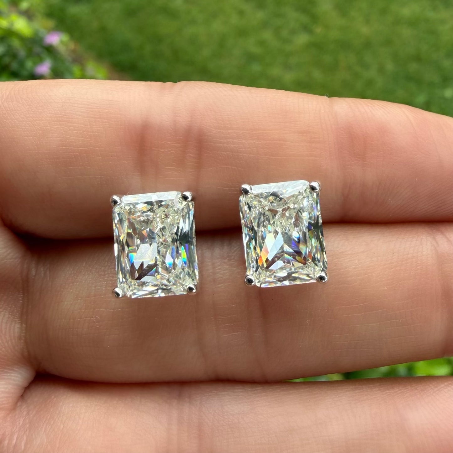 Rhodium-Plated 925 Sterling Silver Lab Moissanite Stud Earrings