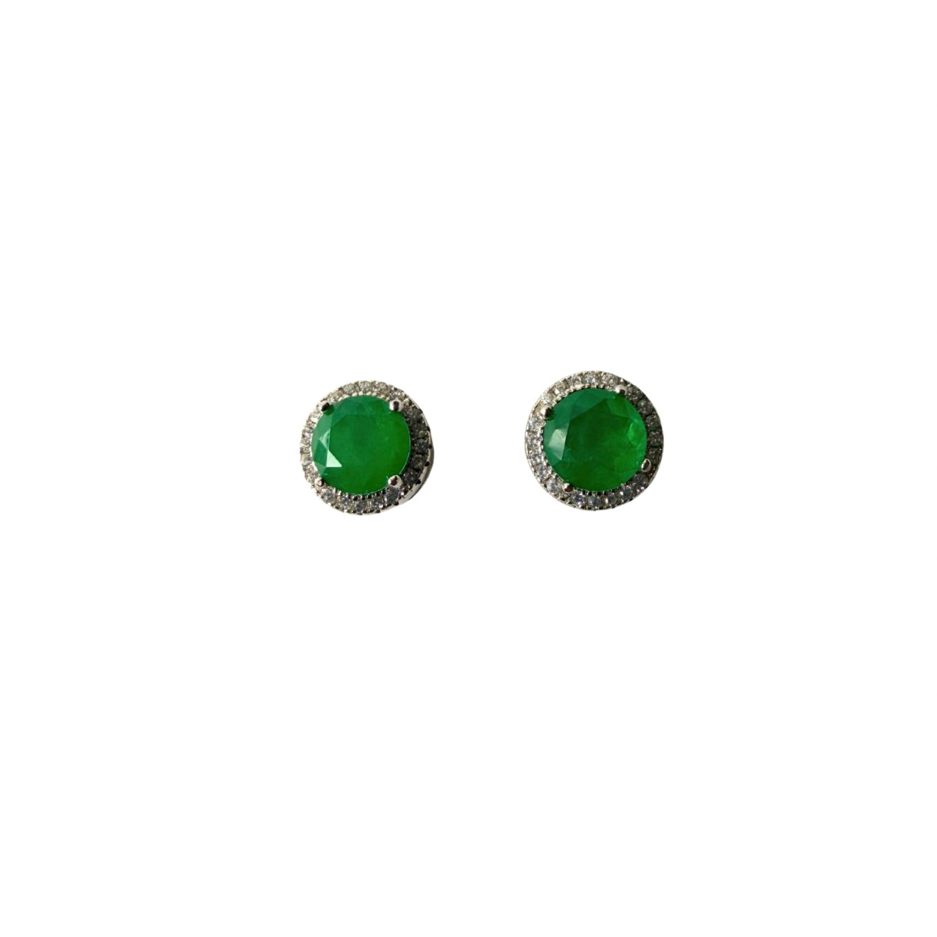Lab-created Emerald Stud Earrings Italian 925 Sterling Silver