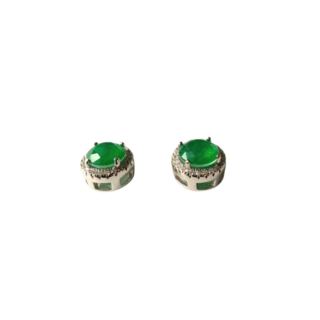 Lab-created Emerald Stud Earrings Italian 925 Sterling Silver