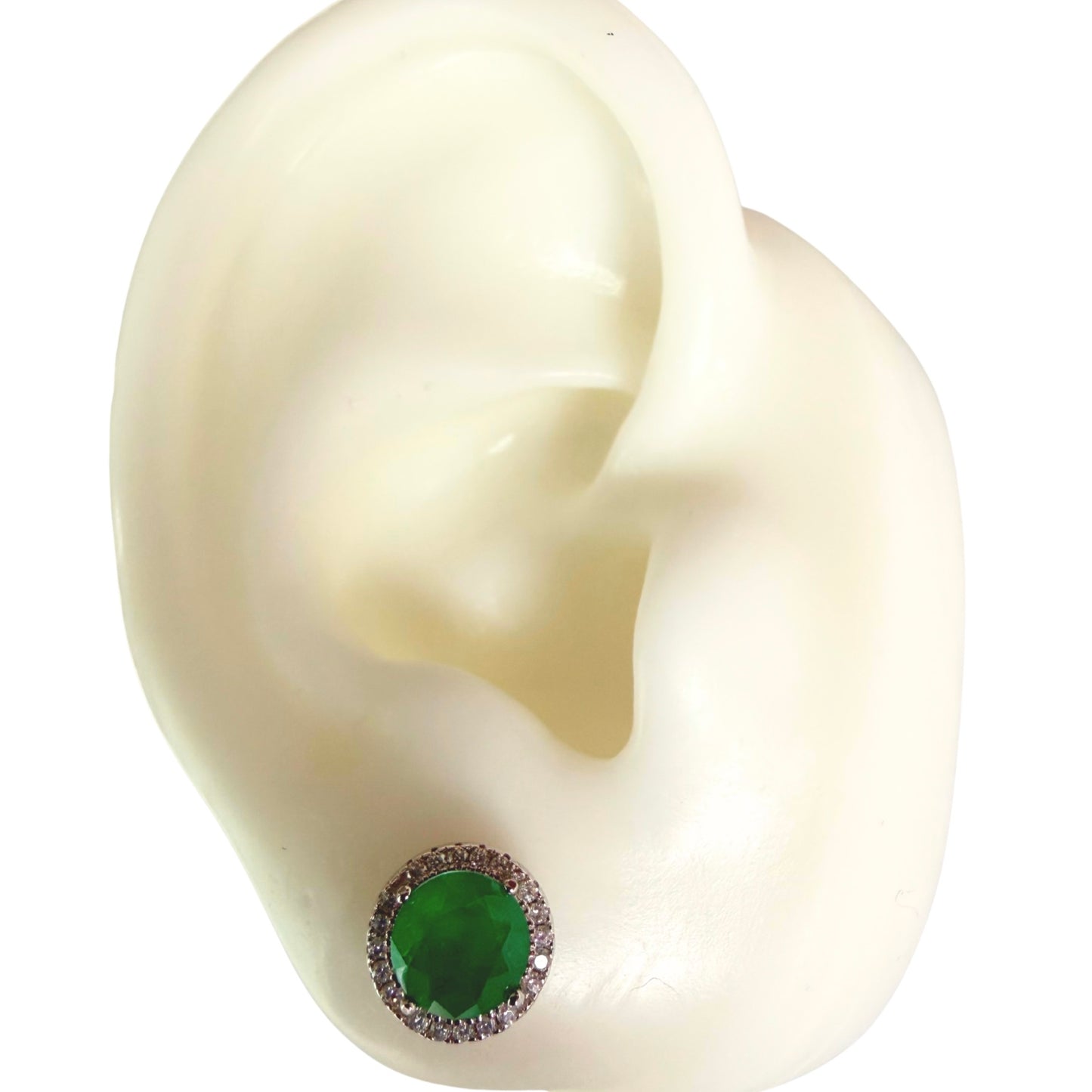 Lab-created Emerald Stud Earrings Italian 925 Sterling Silver