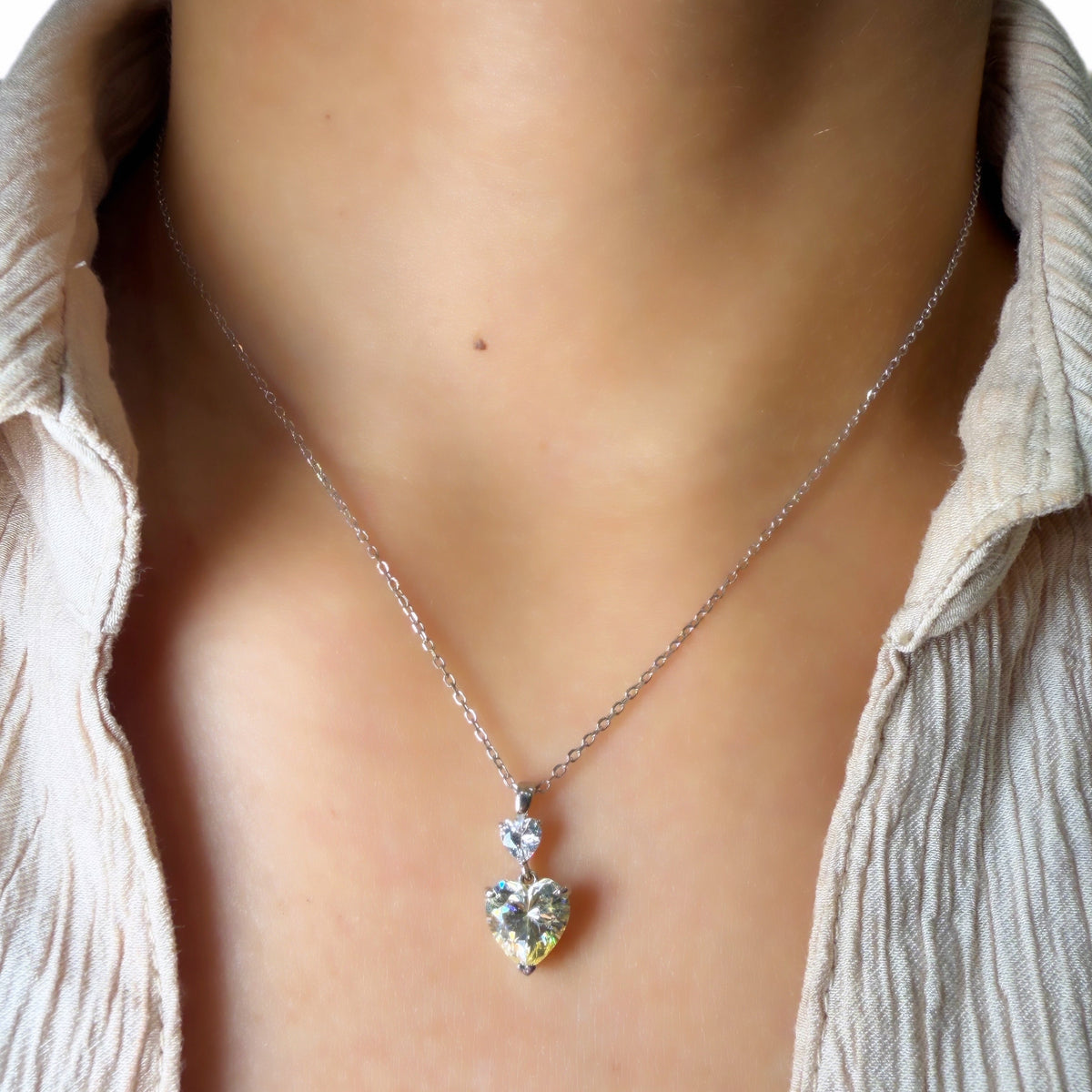 Cadena Corazón Circón Diamante Amarillo Plata 925 Rodinada