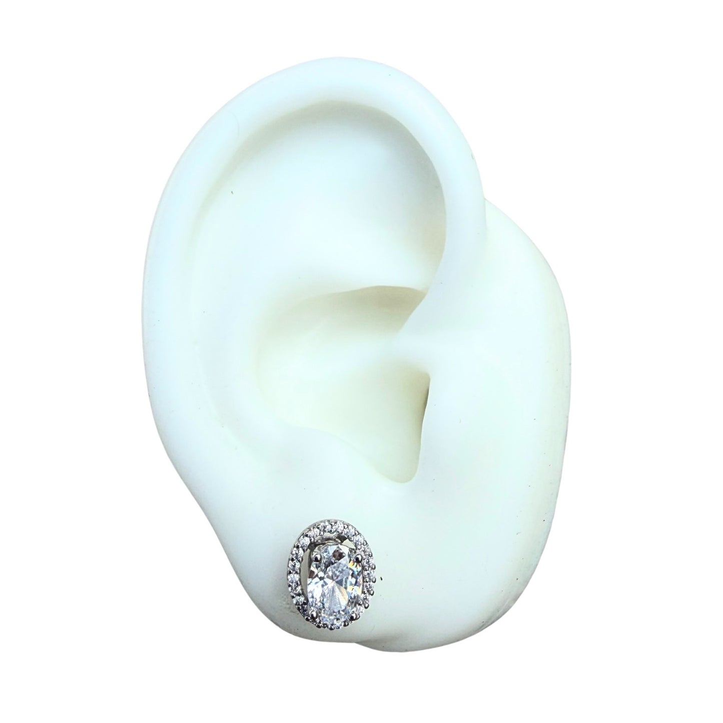 Rhodium-Plated 925 Sterling Silver Oval 2-in-1 Stud Earrings