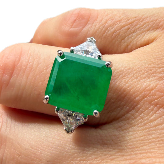 Anillo Esmeralda de Laboratorio Plata Esterlina 925 Rodinada