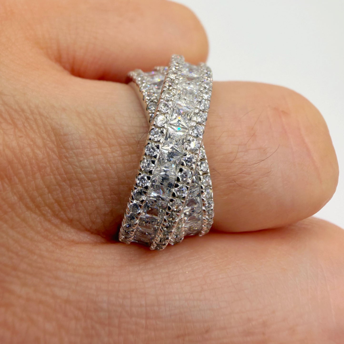 Rhodium-Plated 925 Silver Square Zirconia Crossover Ring