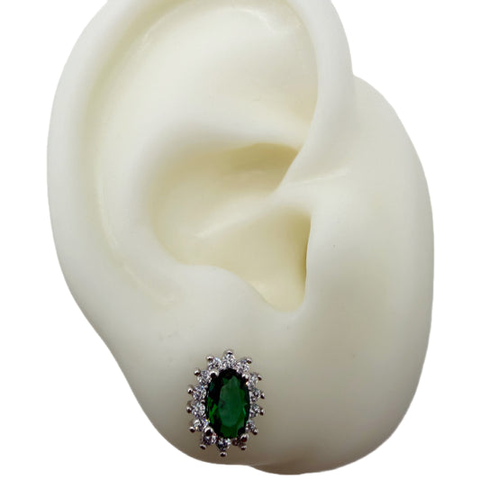 Aretes LadyDi Plata esterlina 925 Rodinada Circon Esmeralda