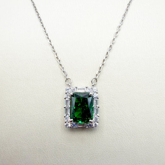 Cadena Circón Esmerlada Rectangular Plata Esterlina 925 Rodinada