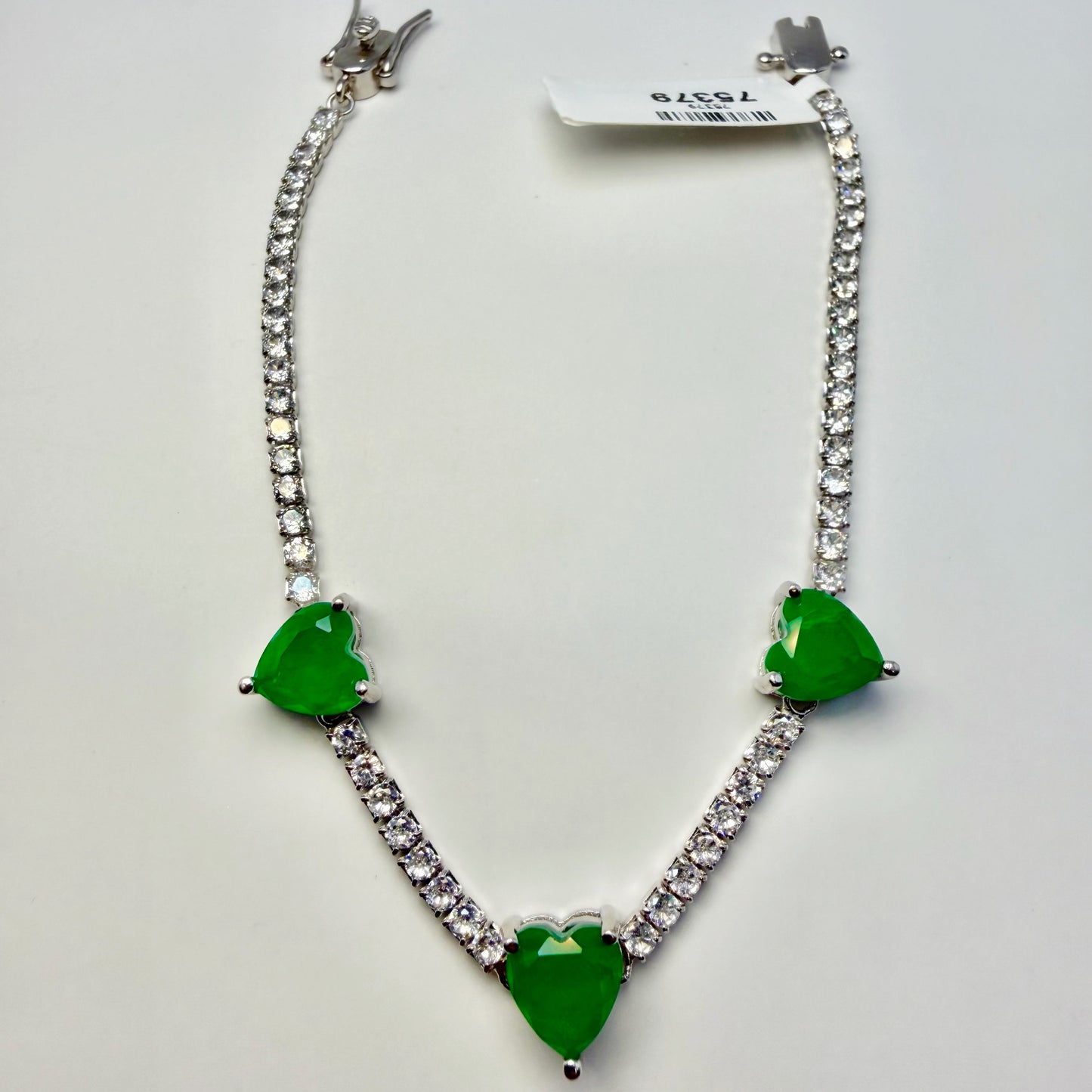Pulsera Tennis Tres Corazones en Esmeralda de Laboratorio – Plata 925 Rodinada
