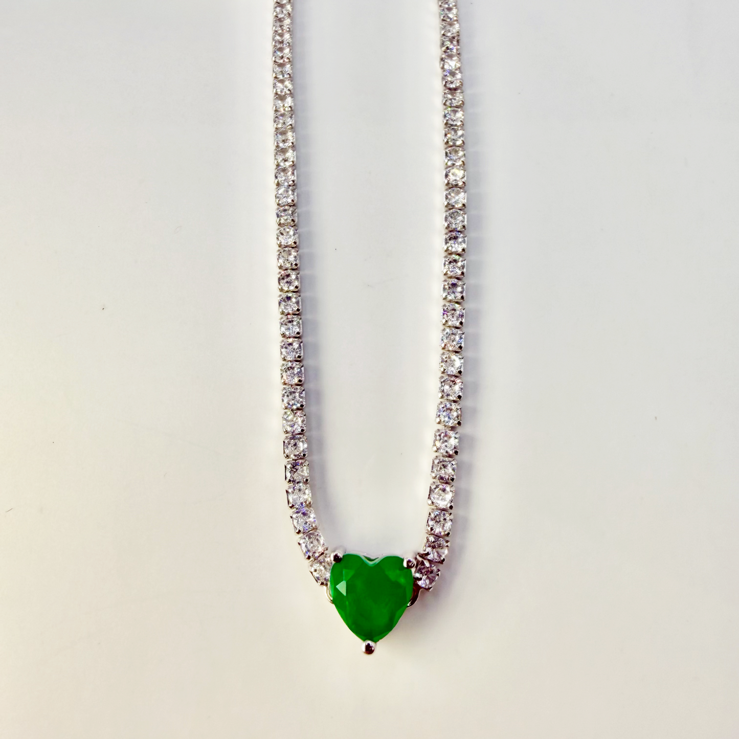 Pulsera Tennis Corazón en Esmeralda de Laboratorio – Plata 925 Rodinada