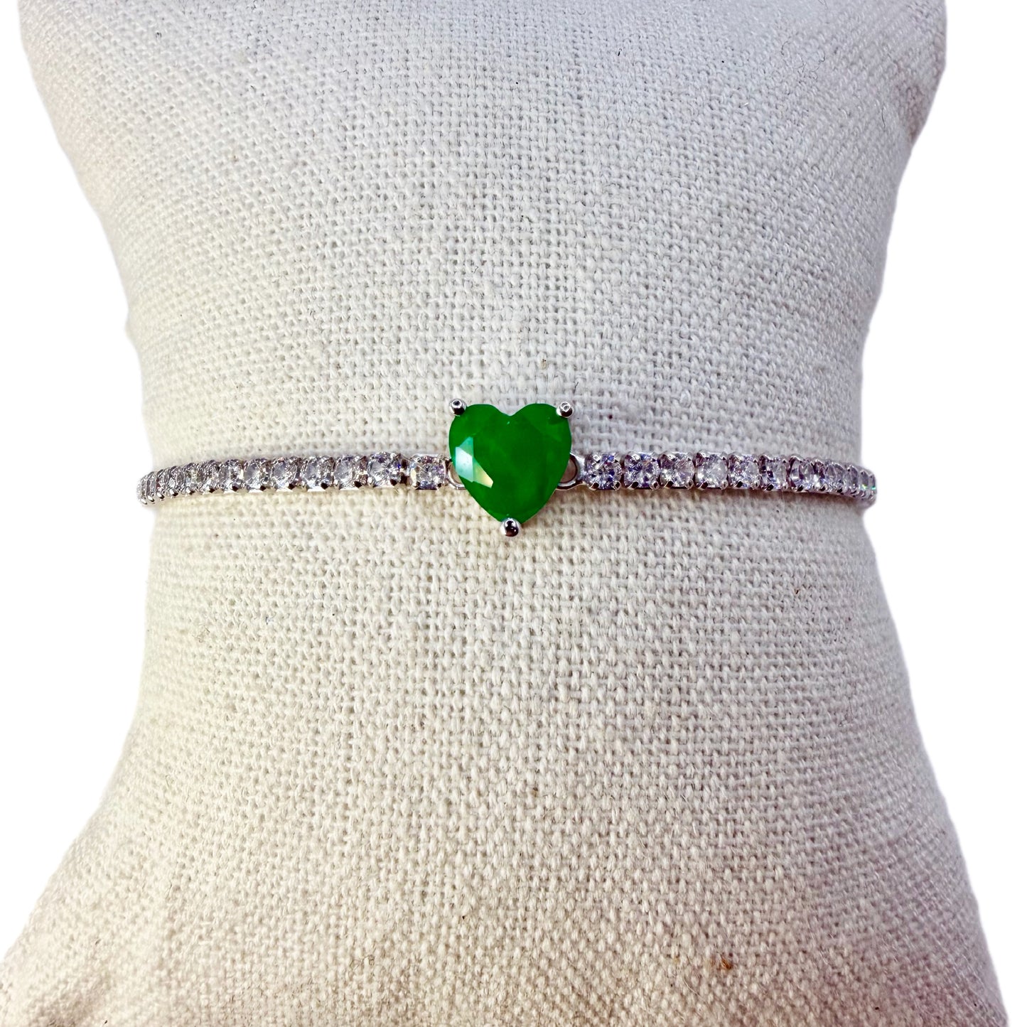Pulsera Tennis Corazón en Esmeralda de Laboratorio – Plata 925 Rodinada