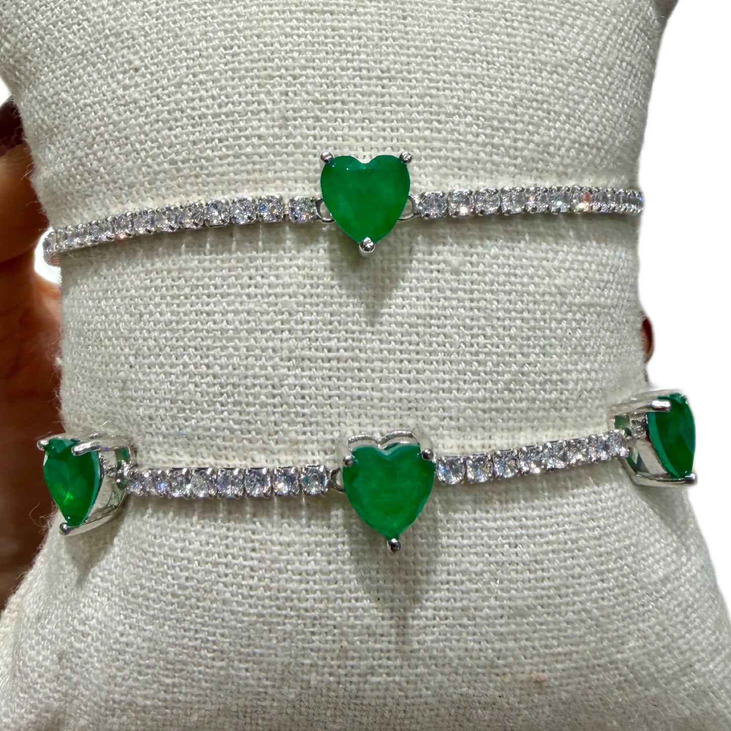 Pulsera Tennis Corazón en Esmeralda de Laboratorio – Plata 925 Rodinada