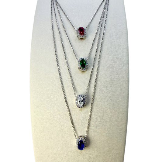 Cadena Delicada con Dije Ovalado y Bisel de Circones – Plata 925 Rodinada