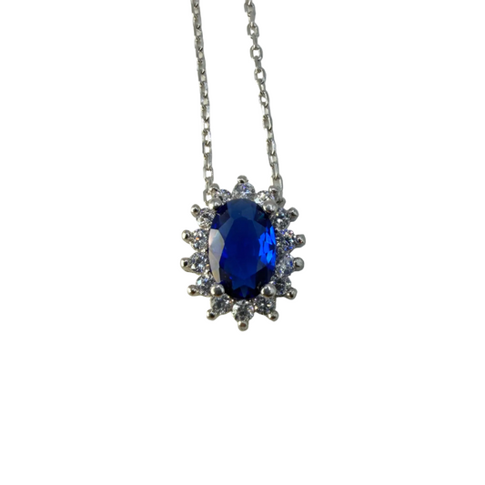 Cadena Lady Di en Plata Esterlina 925 Rodiada con Circones, Zafiro y Rubí
